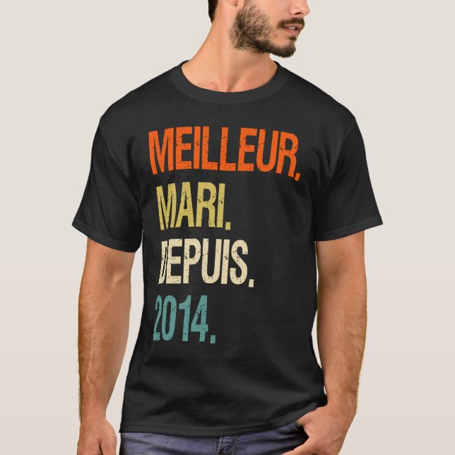Homme Meilleur Mari Depuis 2014 8-årsdagen Mari T Shirt (Framsida)