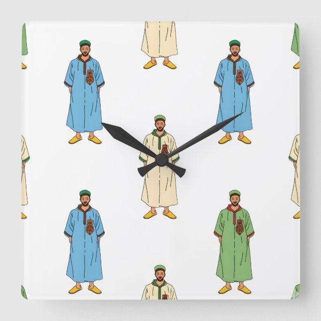 Hommes marocains à Djellaba Motif Fyrkantig Klocka (Framsida)