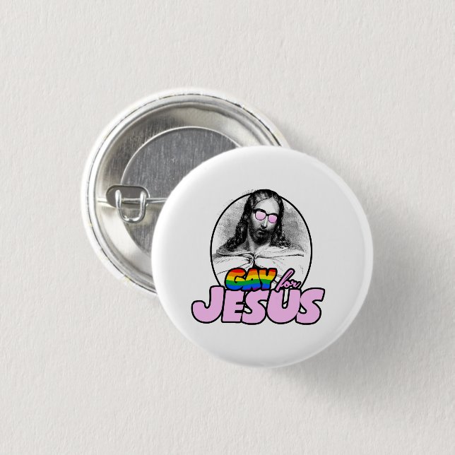 Homo för Jesus-regnbåge Knapp (Framsida & baksida)