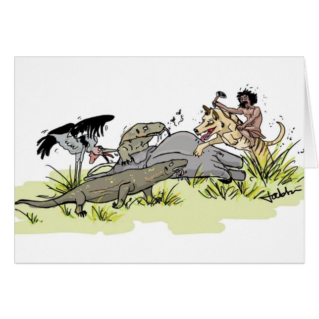 Homoen Floresiensis går att jaga Hälsningskort (Framsidan Horizontal)