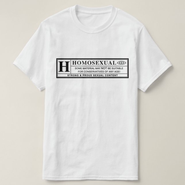 Homosexuell varningsetikett tee shirt (Design framsida)