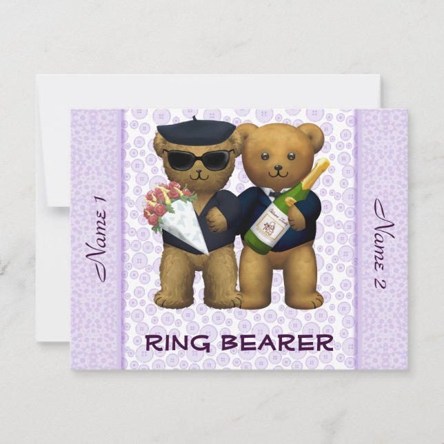 Homosexuellt bröllop - Ringbärare - Teddybjörnar l Inbjudningar (Framsida)