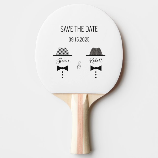 Homosexuellt bröllop Save The Date-inbjudan Pingisracket (Framsidan)