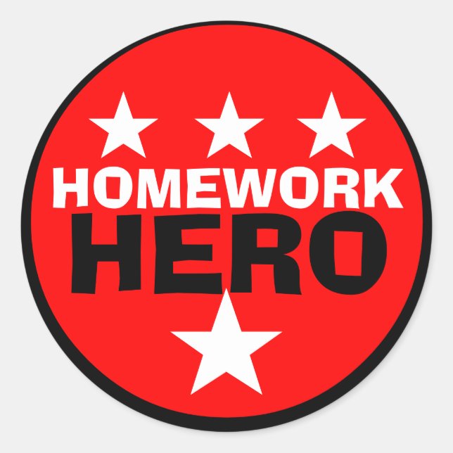 Homwork Hero School Sticker Runt Klistermärke (Framsida)