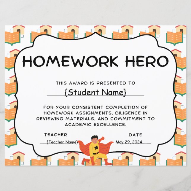 Homwork Hero Student Recognition Award (Framsida)