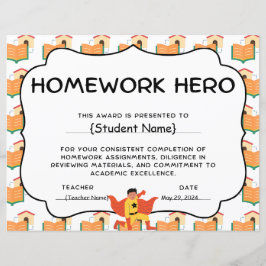 Homwork Hero Student Recognition Award