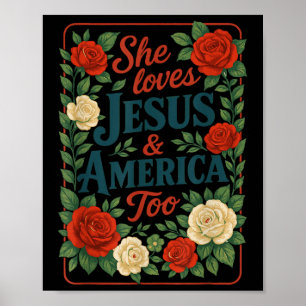Hon älskar Jesus Amerika för patriotisk kristen 4t Poster