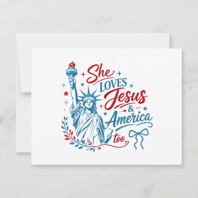 Hon älskar Jesus och Amerika också 4 juli Kristus Spara Datumet (Framsida)