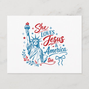 Hon älskar Jesus och Amerika också 4 juli Kristus Tilläggskort