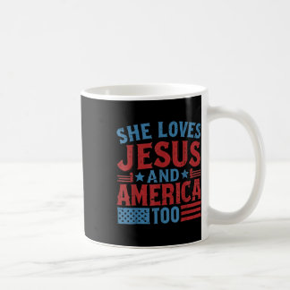 Hon älskar Jesus och Amerika också kristen retro 4 Kaffemugg
