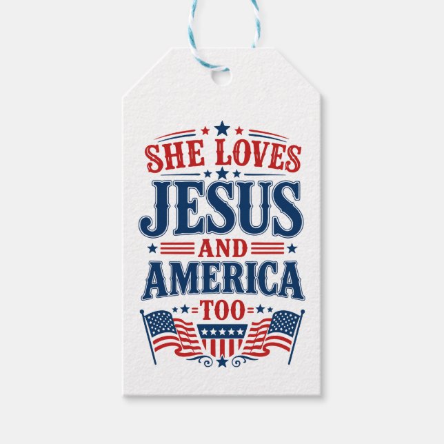 Hon älskar Jesus och Amerika också Presentetikett (Framsidan)