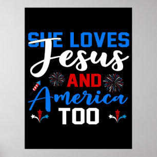 Hon älskar Jesus och Amerika också Retro patriotis Poster