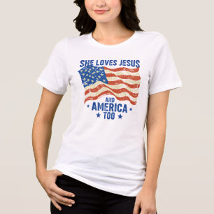 Hon älskar Jesus och Amerika också USA 4:e juli T Shirt