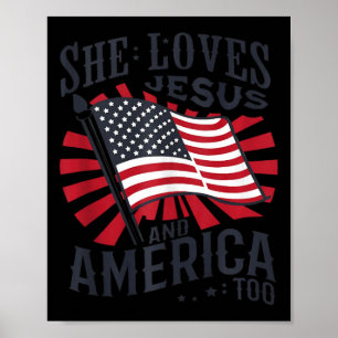 Hon älskar Jesus och Amerika också Usa Flagga 4:e  Poster