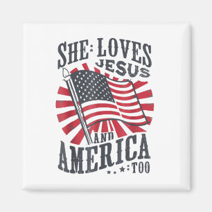 Hon älskar Jesus och Amerika också Usa Flagga 4 ju Magnet