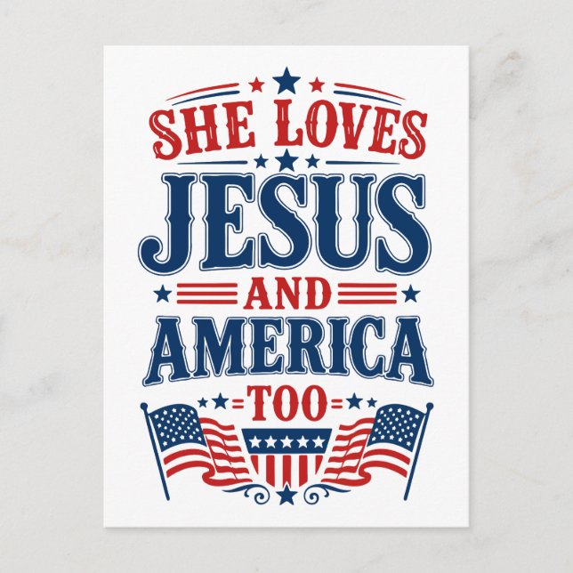 Hon älskar Jesus och Amerika också Vykort (Framsida)