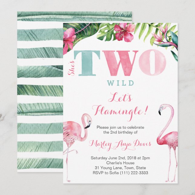 Hon är 2:a vilden Flamingo Party Cards Inbjudningar (Fram/baksida)
