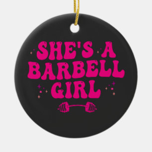 Hon är barbel Girl Fitness Gym Sport Gift Julgransprydnad Keramik