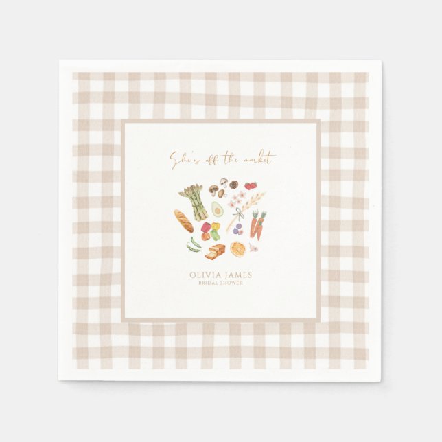 Hon är bröllopsdusch med blommor från marknaden pappersservett (Framsidan)