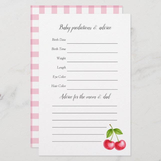 Hon är Cherry on Top Baby Shower Game (Fram/baksida)