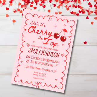 Hon är Cherry on Top Baby Shower-inbjudan Inbjudningar