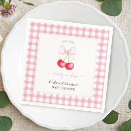 Hon är Cherry on Top Rosa Bow Baby Shower Pappersservett