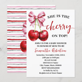 Hon är Cherry on Top Rosa Coquette Baby Shower Inbjudningar