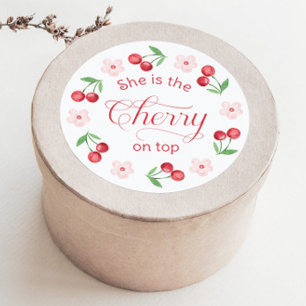 Hon är Cherry på Top Baby-duschen Runt Klistermärke