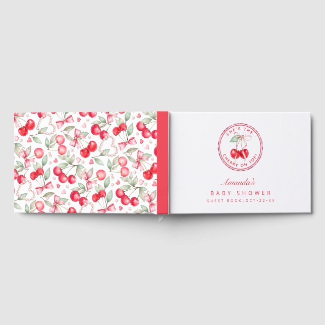 Hon är Cherry på Top Baby Shower Guest Bok (Full)