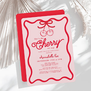 Hon är Cherry på Top Hand-dragen Baby Shower Inbjudningar
