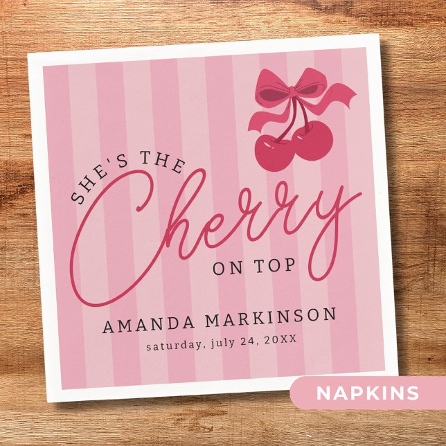 Hon är Cherry på Top Rosa Baby Shower Pappersservett (Skapare uppladdad)