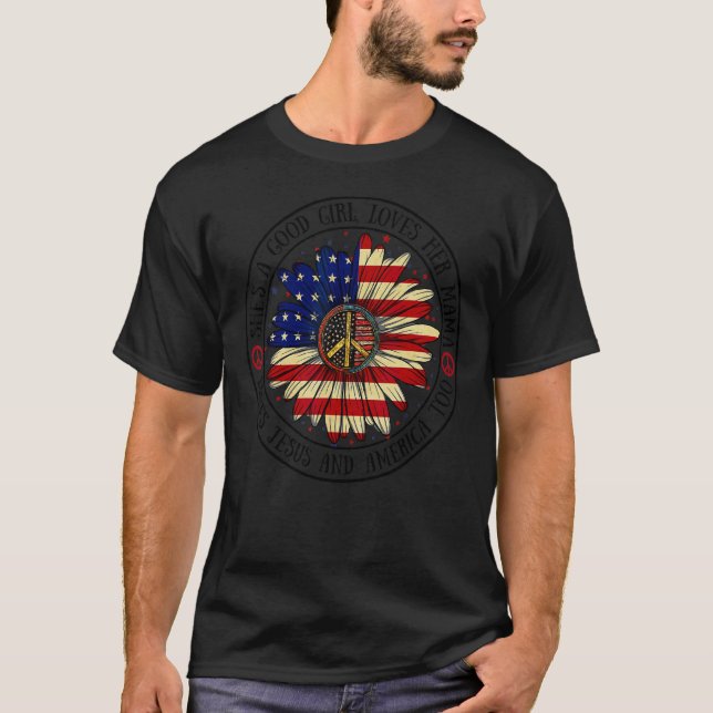 Hon är en Bra Girl Kärlek Hennes Mamma Jesus Ameri T Shirt (Framsida)