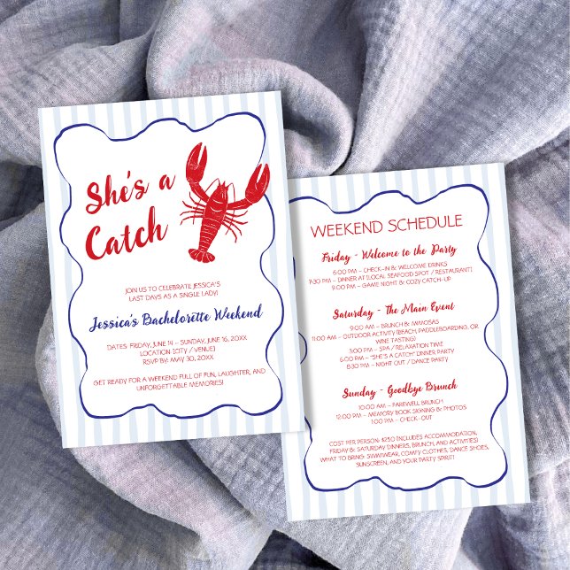 Hon är en Catch Lobster Bachelorette Helg Inbjudningar (She’s a Catch Lobster Bachelorette Weekend Invitation)