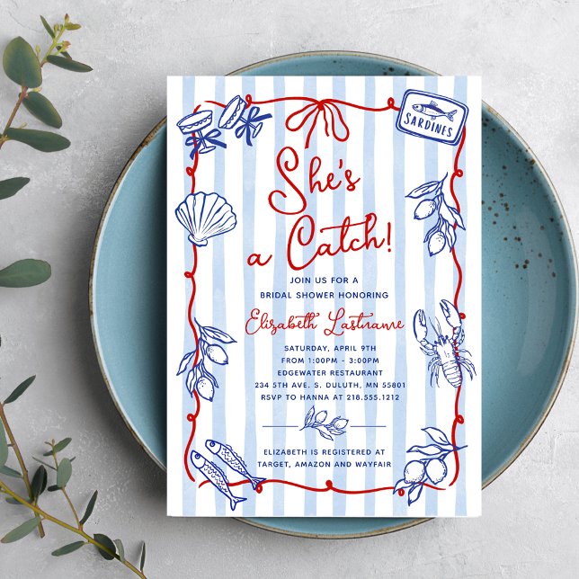 Hon är en fångst - Bröllopsfest med lättsamt tema Inbjudningar (Hook your guests’ attention with this charming She’s a Catch Whimsical Bridal Shower Invitation.)