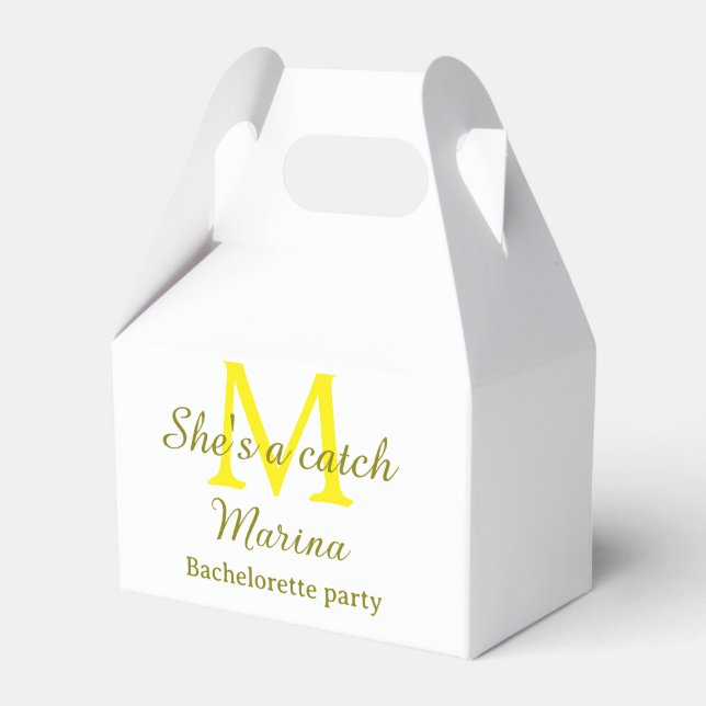 Hon är en fångst gul monogram möhippa n presentaskar (Framsidan Sidan)