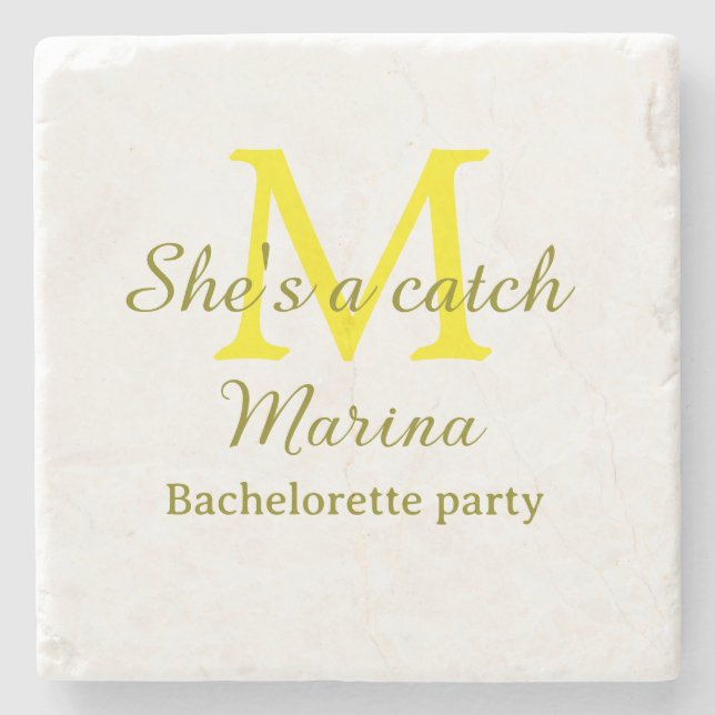 Hon är en fångst gul monogram möhippa n stenunderlägg (Framsidan)