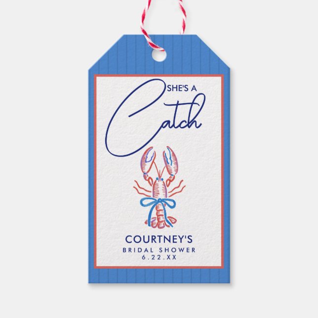 Hon är en fångst Kusthummer Bröllopsdusch Presentetikett (Framsidan)