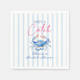 Hon är en fångst Preppy Coastal Crab Bröllopsdusch Pappersservett