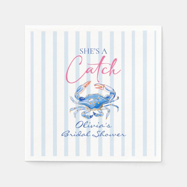 Hon är en fångst Preppy Coastal Crab Bröllopsdusch Pappersservett (Framsidan)