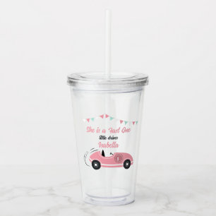 Hon är en Festsrosa Snabb Racingbil Födelsedag Take Away Mugg