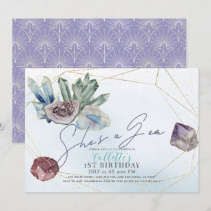 Hon är en Gem Crystals Gemstone Geology 1:a Birthd Inbjudningar