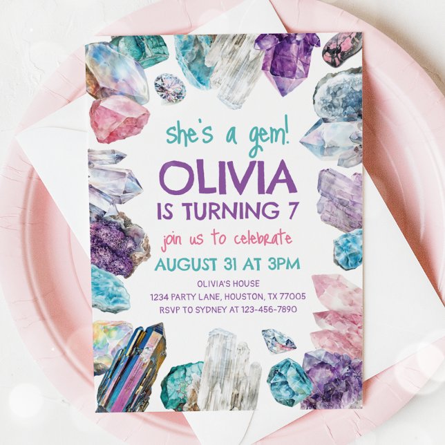 Hon är en Gem Geology Girl Birthday-inbjudan Inbjudningar (Skapare uppladdad)