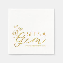 Hon är en Gem - Guld Glam Födelsedagsfest Napkins Pappersservett