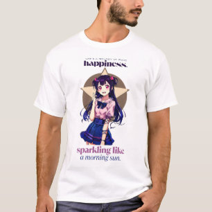 Hon är en melodi av ren lycka i blått t shirt