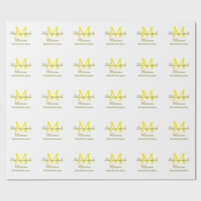 Hon är en riktig fångst gul monogram möhippa n presentpapper (Platt)