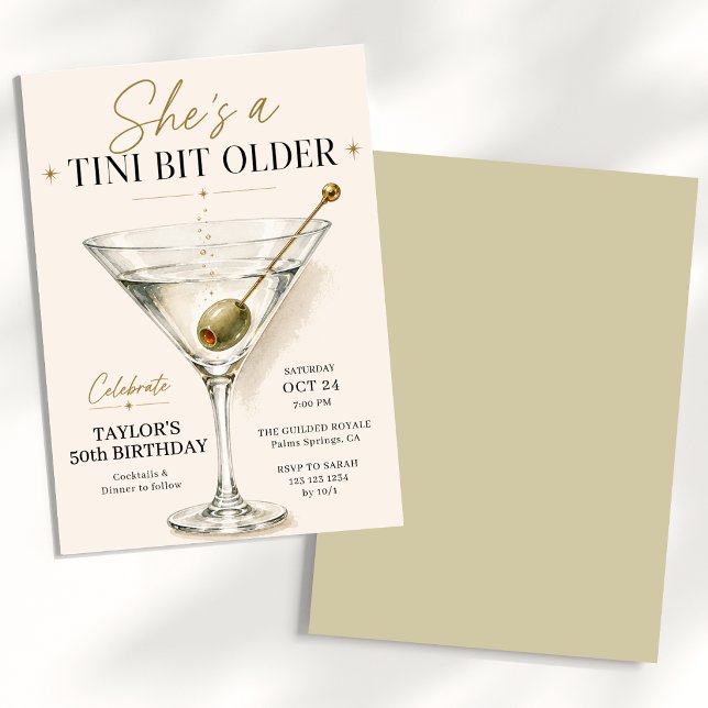 Hon är en Tini Bit äldre Martini 50-årsdag Inbjudningar (Skapare uppladdad)