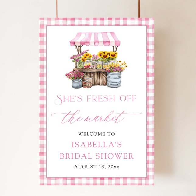 Hon är färsk från Möhippan Välkommen Poster (Watercolor She's Fresh Off the Market Bridal Shower Welcome Foam Board)