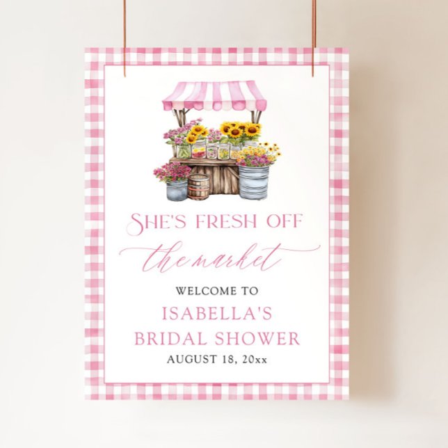 Hon är färsk från Möhippan Välkommen Poster (Watercolor She's Fresh Off the Market Bridal Shower Welcome Foam Board)