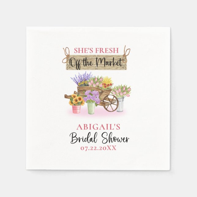 HON ÄR FÄRSK PÅ MARKNADENS BLOMMIGT OCH VÄLKOMNAR  PAPPERSSERVETT (Framsidan)