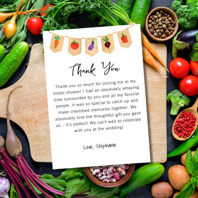 Hon är färska grönsaker bröllopsfest tack kort (Skapare uppladdad)